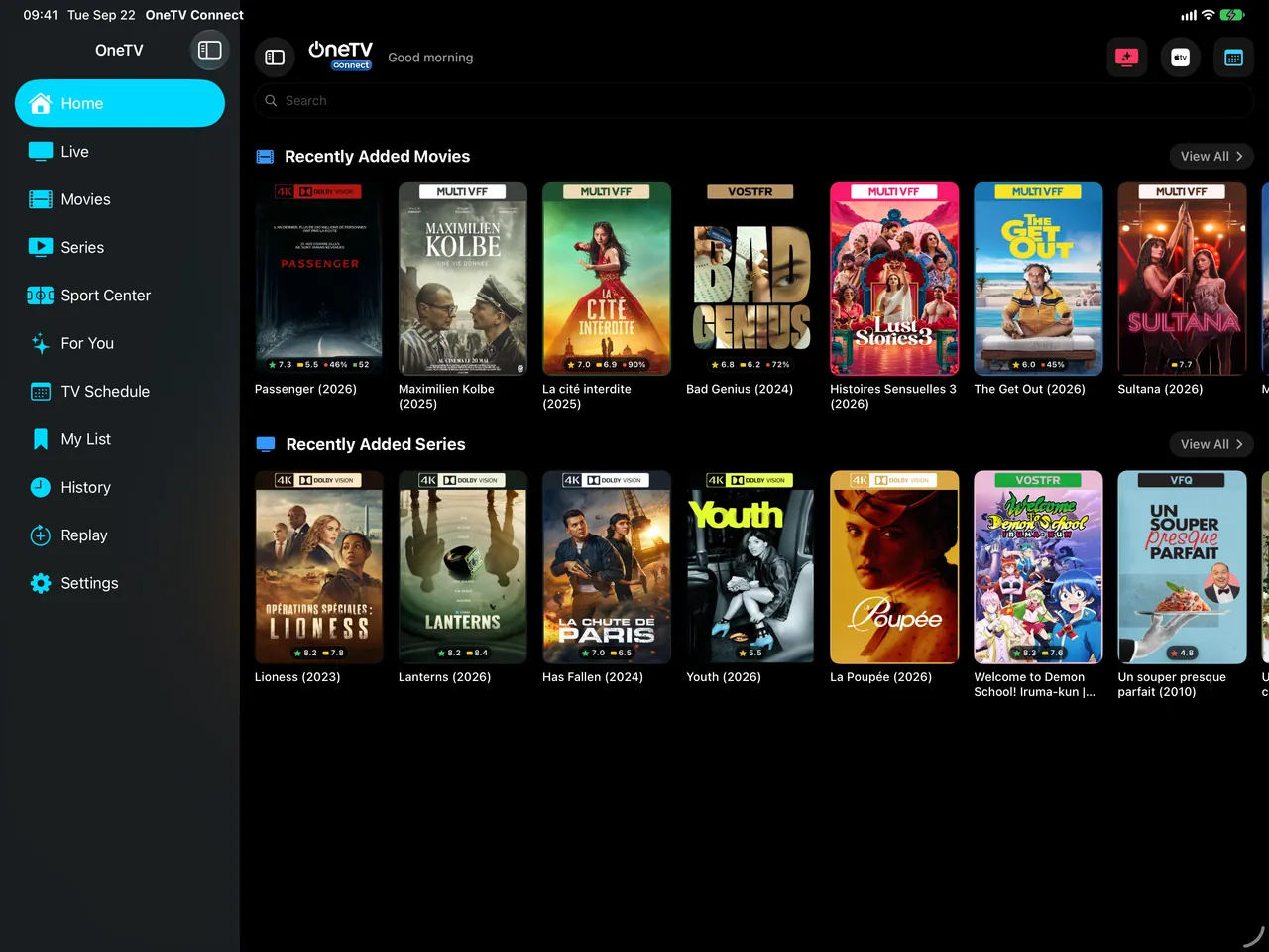 iPad · iPadOS · Ocean — OneTV Connect