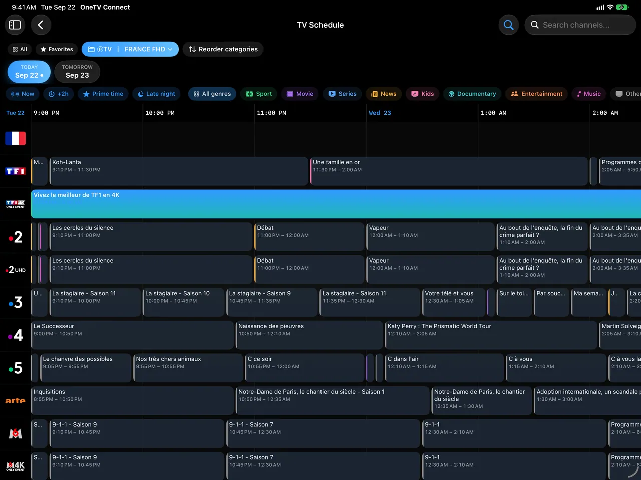 iPad — Una guía con espacio para respirar. Horas de programación de muchos canales.