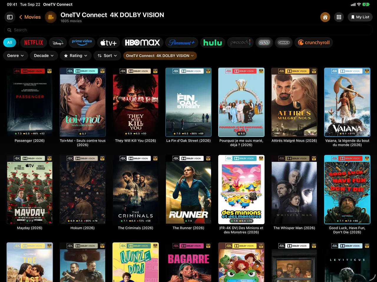 iPad — Una cuadrícula 4K Dolby Vision. Cada categoría de tu fuente, a pantalla completa.