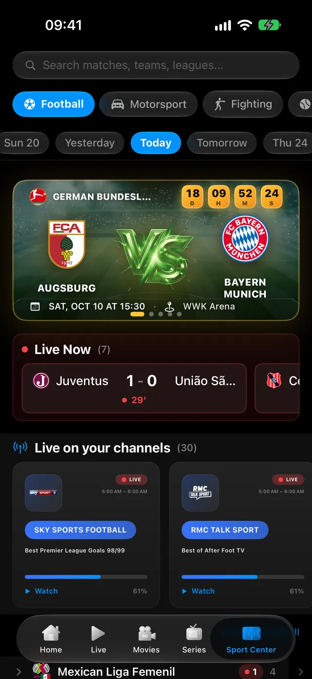 iPhone — Sport Centre. Countdowns, scores and live channels.