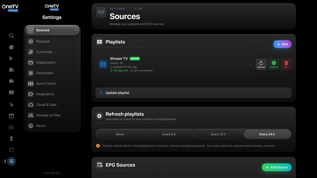 Apple TV — Settings that make sense. Sources, playback, appearance — all neatly organised.