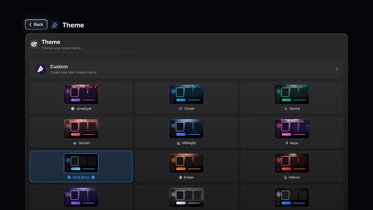 Apple TV — Eleven themes, and yours. Solid Black, Ocean, Aurora, the Apple TV theme… or your own.