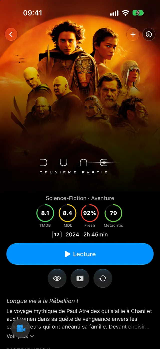iPhone — Une fiche complète. Notes, durée, genres, et lecture en un geste.