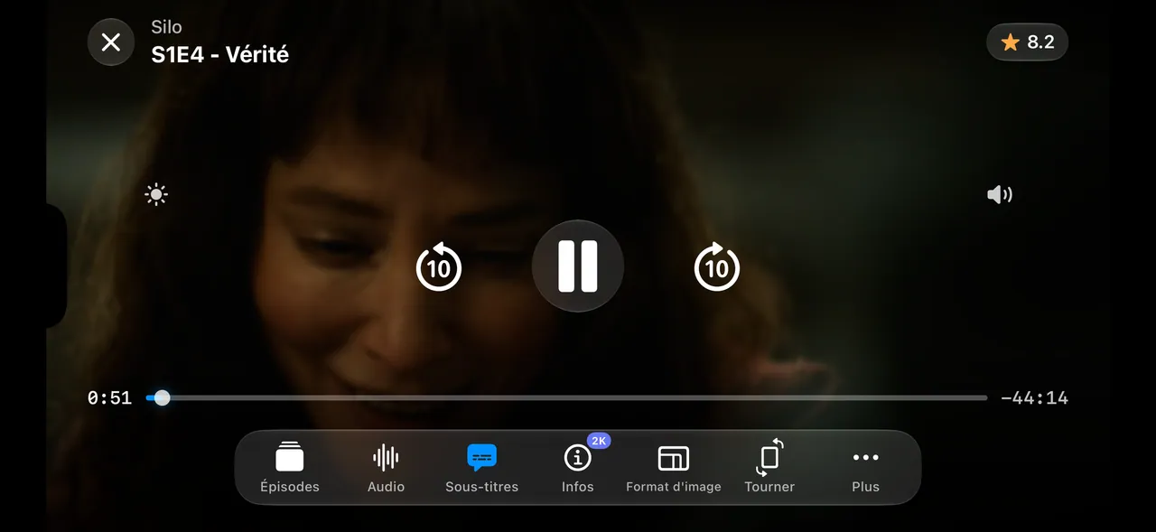 iPhone — Le lecteur en paysage. Audio, sous-titres, format d’image et AirPlay.