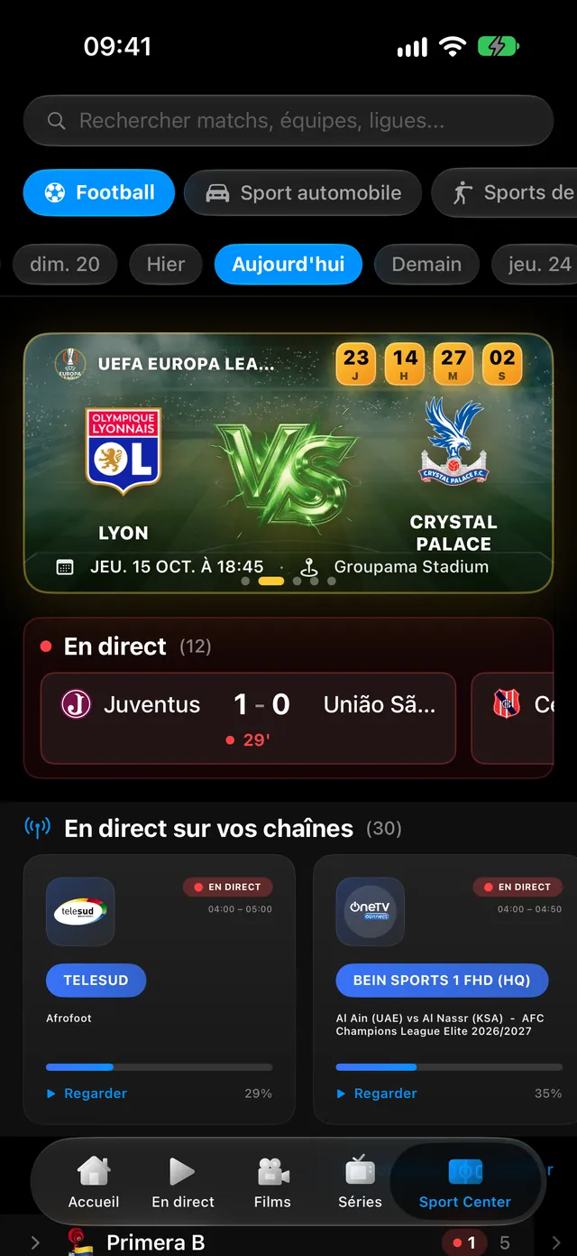 iPhone — Le Sport Center. Compte à rebours, scores et chaînes en direct.