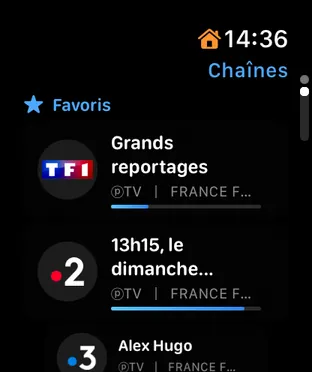 Apple Watch: favourite channels with the programme on air