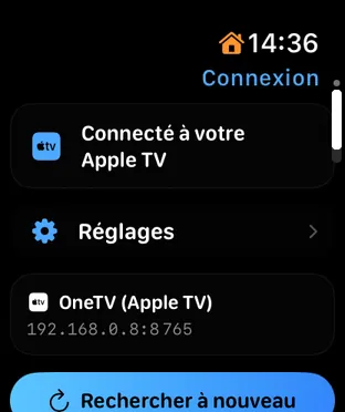 Apple Watch — It finds the Apple TV itself. Bonjour discovery, a network scan or an address you type. No iPhone needed.